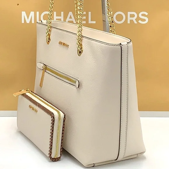 MICHAEL KORS Medium Front Pocket Shoulder Chain Tote & THREE QUARTER ZIP WALLET - Picture 6 of 16